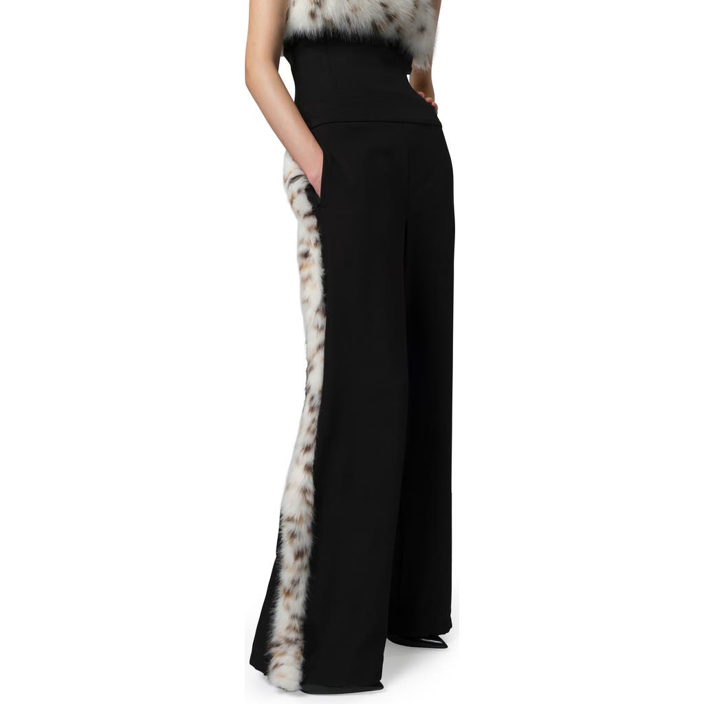 Apparis Ivy Stretch Crepe Pants With Faux Fur Trim In Black