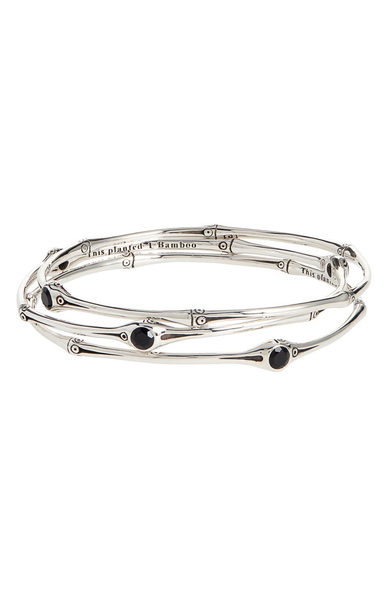 John Hardy Sterling Silver Black Chalcedony Bamboo-Textured Bangle Bracelet - Set of 3, Alternate, color, 