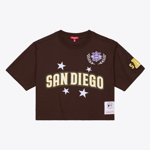 Women's Mitchell & Ness Brown San Diego Padres Pep Rally Cropped Boxy T-Shirt