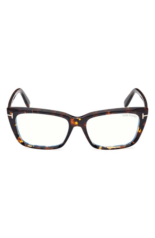 Tom Ford 56mm Square Blue Light Blocking Glasses In Caramel Brown Havana Rose Gold