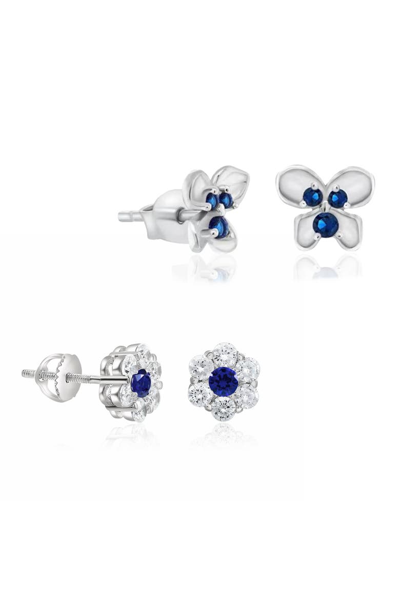 Sterling Silver Blue Floral Studs Set, Main, color, Blue