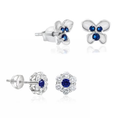 Sterling Silver Blue Floral Studs Set