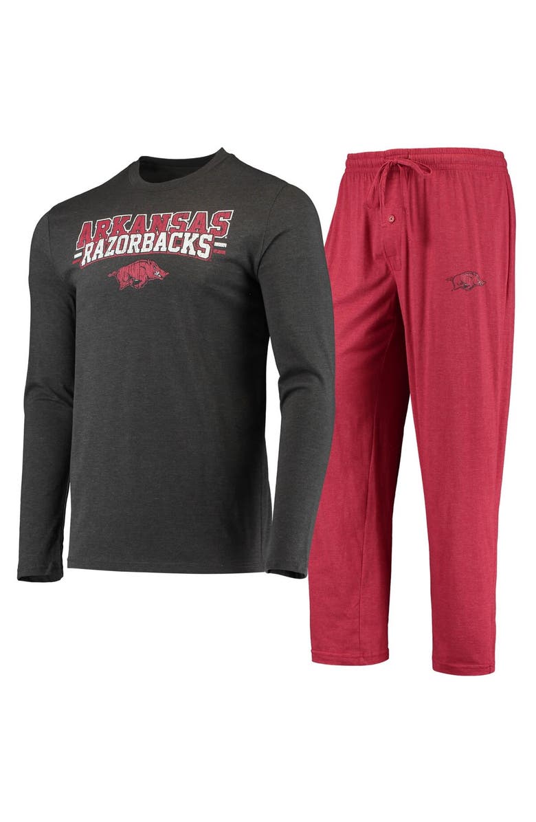 CONCEPTS SPORT Men's Concepts Sport Cardinal/Heathered Charcoal Arkansas Razorbacks Meter Long Sleeve T-Shirt & Pants Sleep Set, Main, color, 