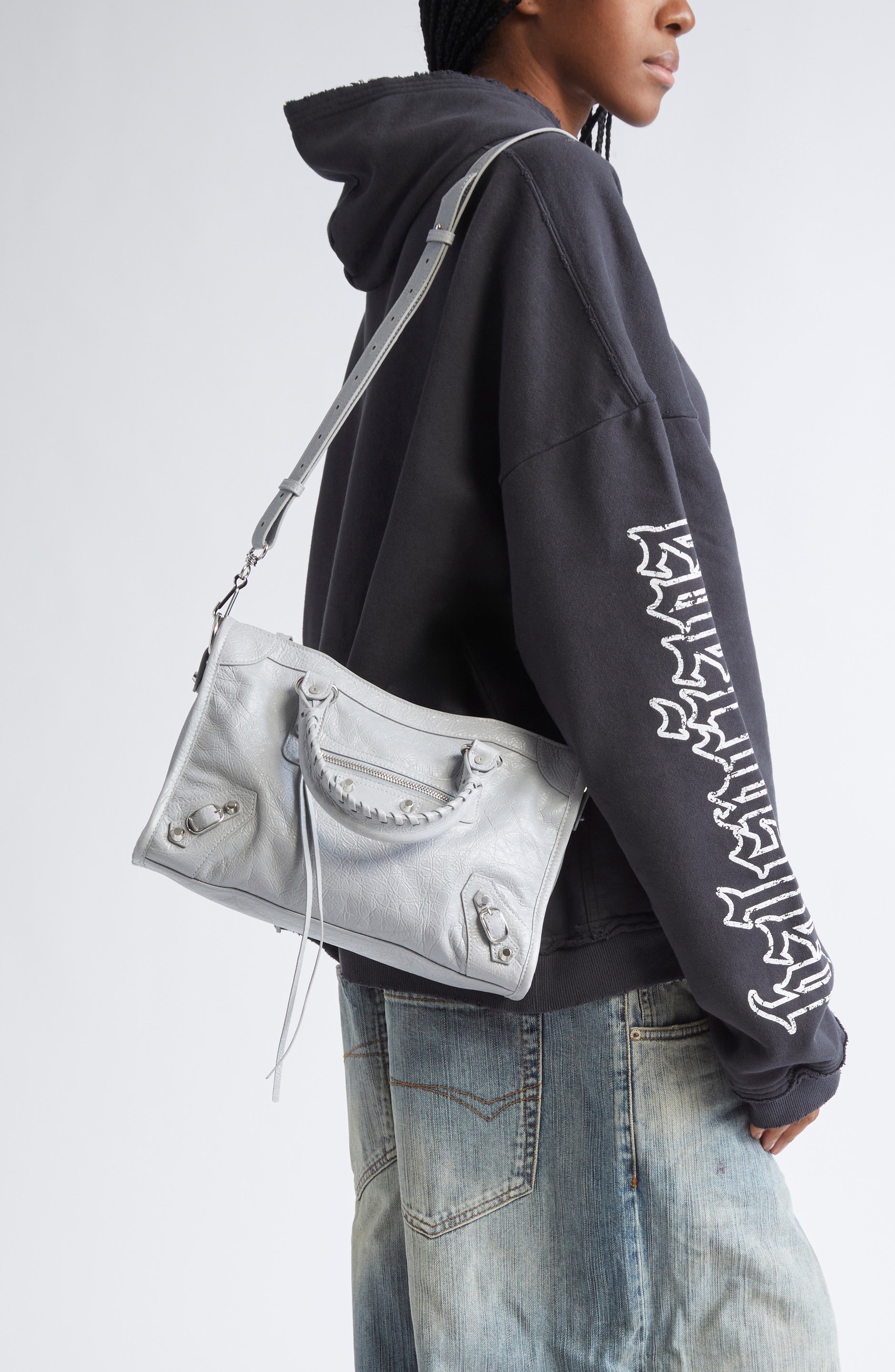 Balenciaga Small Le City Lambskin Leather Handbag, Alternate, color, 1210 Light Grey