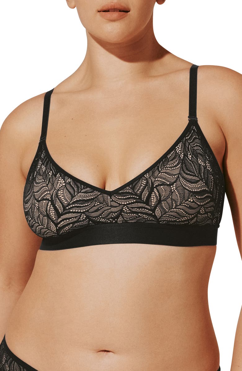 ThirdLove Feather Lace Triangle Bralette, Main, color, Black