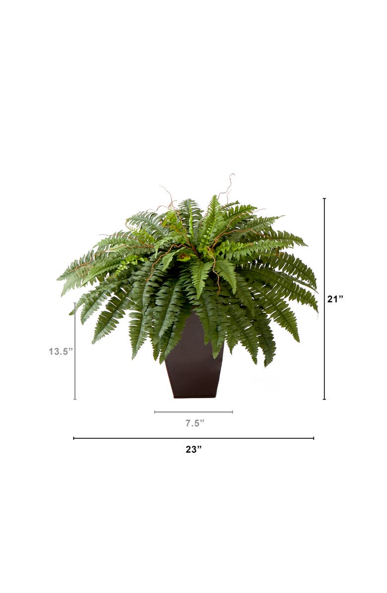 NEARLY NATURAL 23-in Artificial Boston Fern Plant with Tapered Bronze Square Metal Planter DIY KIT, Alternate, color, Green