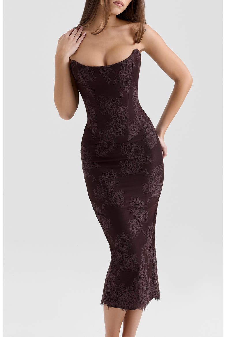 Larra Lace Tie Neck Long Sleeve Midi Dress & Bolero Jacket, Alternate, color, CHOCOLATE PLUM