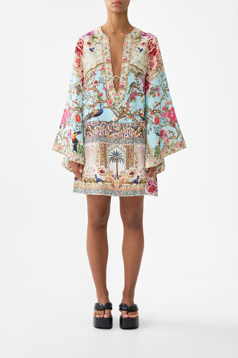 Deep V-Neck Hardware Short Kaftan