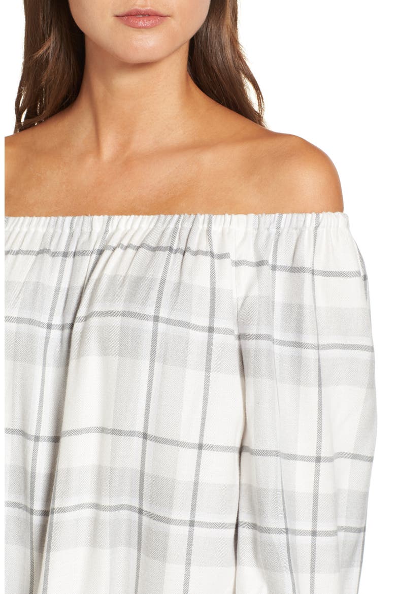 Off the Shoulder Plaid Blouse, Alternate, color, DOVE