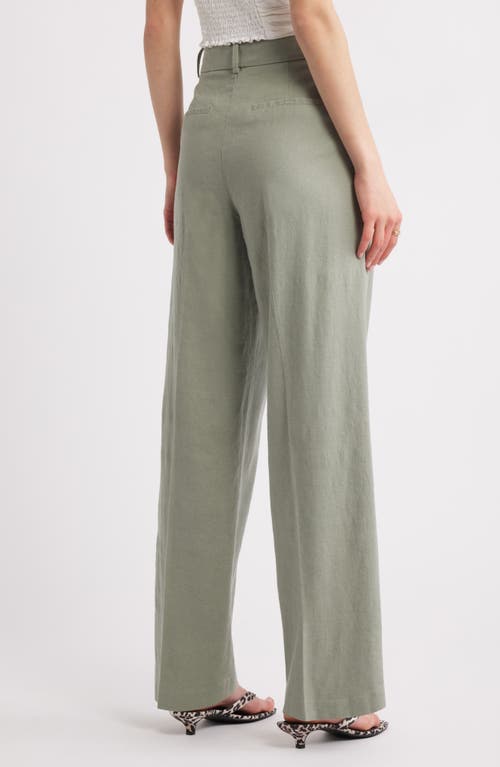 Open Edit Wide Leg Linen Blend Pants In Green Halo