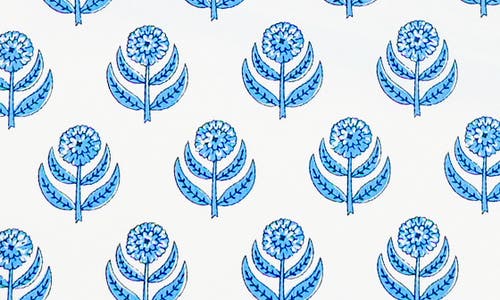 Tiramisu Set Of 4 Floral Block Print Cotton Napkins In Blue
