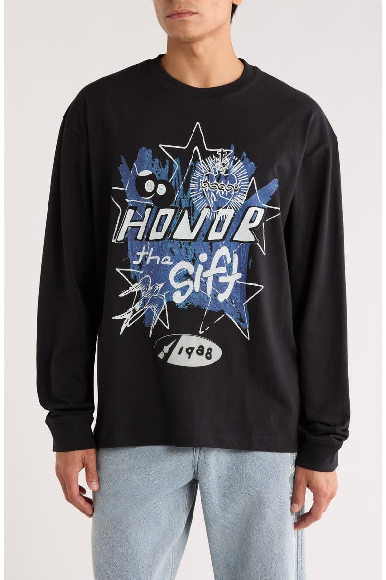 Pop Art Long Sleeve Cotton Graphic T-Shirt, Main, color, BLACK