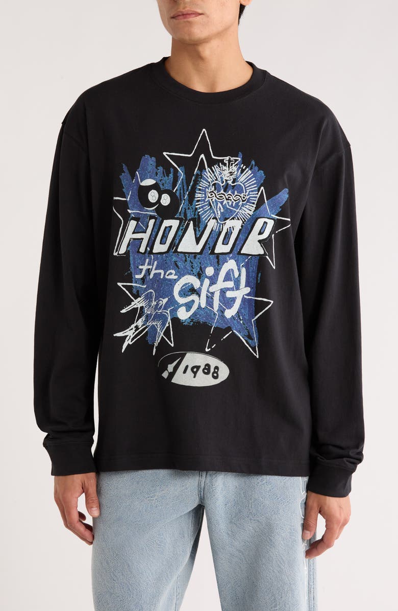 HONOR THE GIFT Pop Art Long Sleeve Cotton Graphic T-Shirt, Main, color, Black
