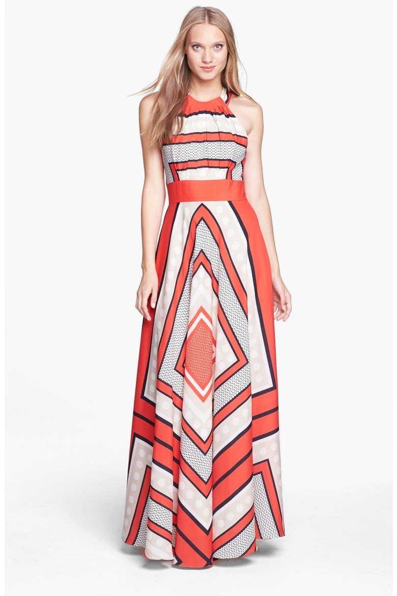Scarf Print Crêpe de Chine Fit & Flare Maxi Dress, Main, color, MULTI