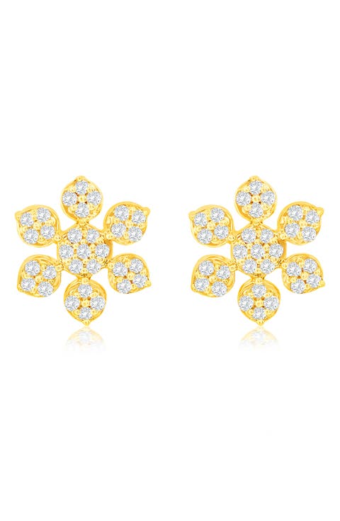 14K Gold Pavé Diamond Snowflake Stud Earrings