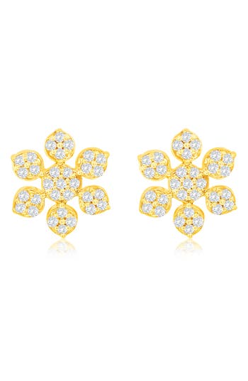 Suzy Levian Diamonds 14k Gold Pavé Diamond Snowflake Stud Earrings In Yellow