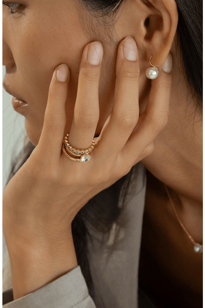 18K Gold Plated Sterling Silver Golden Gala Ring Trio Gift Idea, Alternate, color, Silver