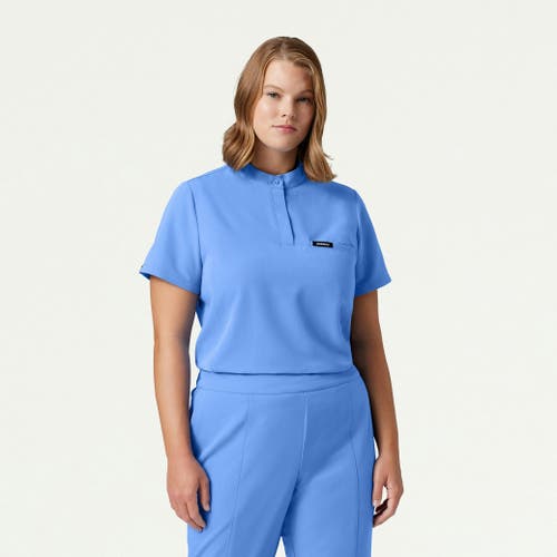 Jaanuu 1-pocket Classic Banded Collar Scrub Top In Blue
