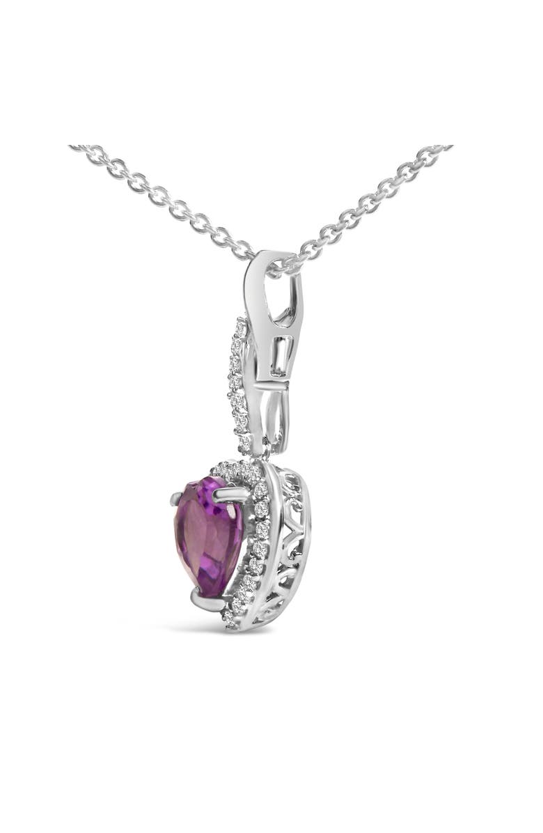 Haus of Brilliance Silver Heart Shape Purple Amethyst and White Sapphire Halo Earring Necklace Set, Alternate, color, White