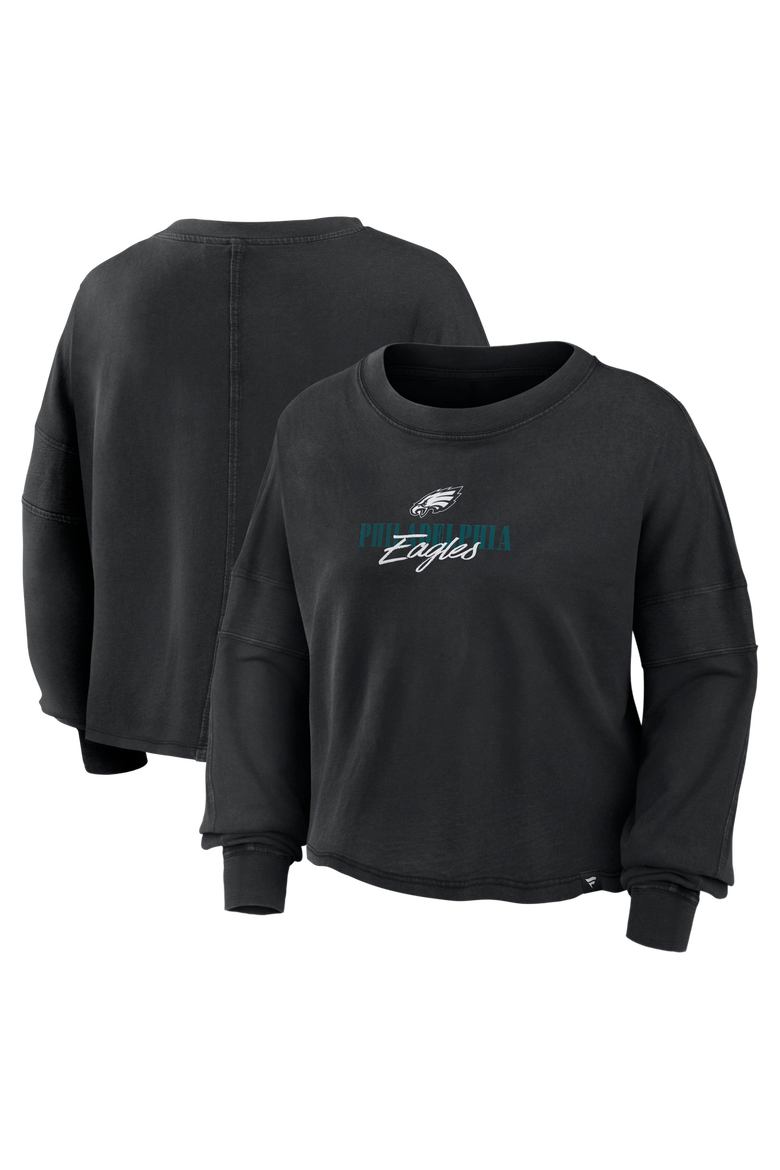 Women's Fanatics Black Philadelphia Eagles Oversized Chop Block Boxy Long Sleeve Top, Main, color, Black