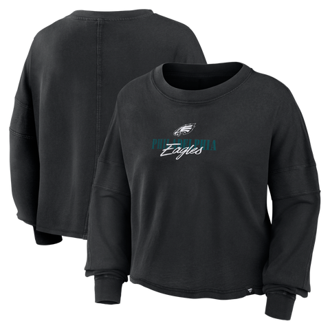 Women's Fanatics Black Philadelphia Eagles Oversized Chop Block Boxy Long Sleeve Top
