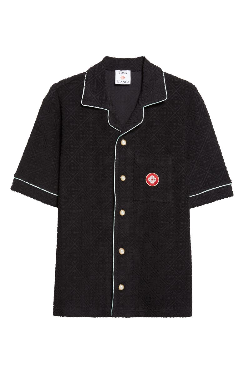 Casablanca Monogram Jacquard Terry Cloth Camp Shirt, Alternate, color, Black