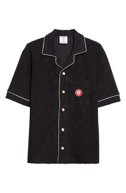 Casablanca Black Shirt With Classic Lapels And All-over Embossed Monogram In Black
