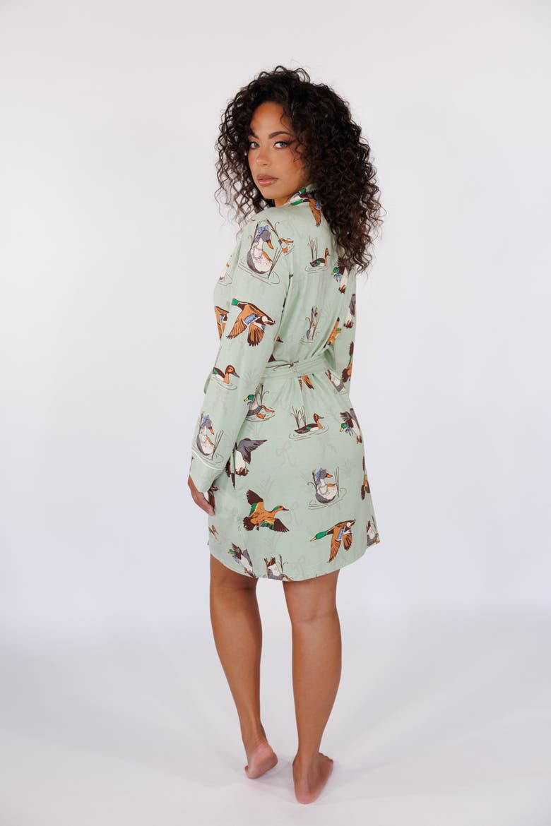 Short Robe, Alternate, color, Fancy Fowl in Sage Green