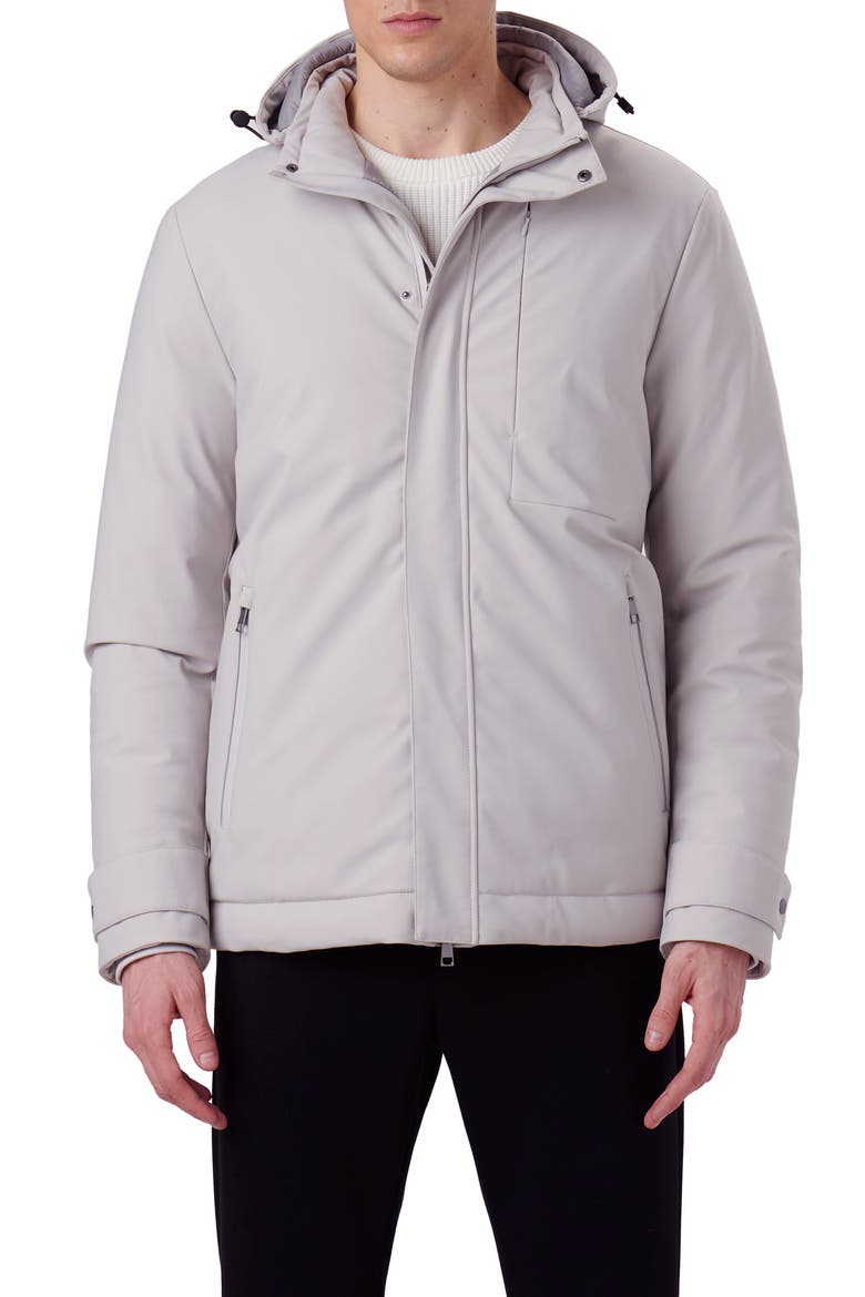 Full Zip Hooded Bomber Jacket, Main, color, STONE