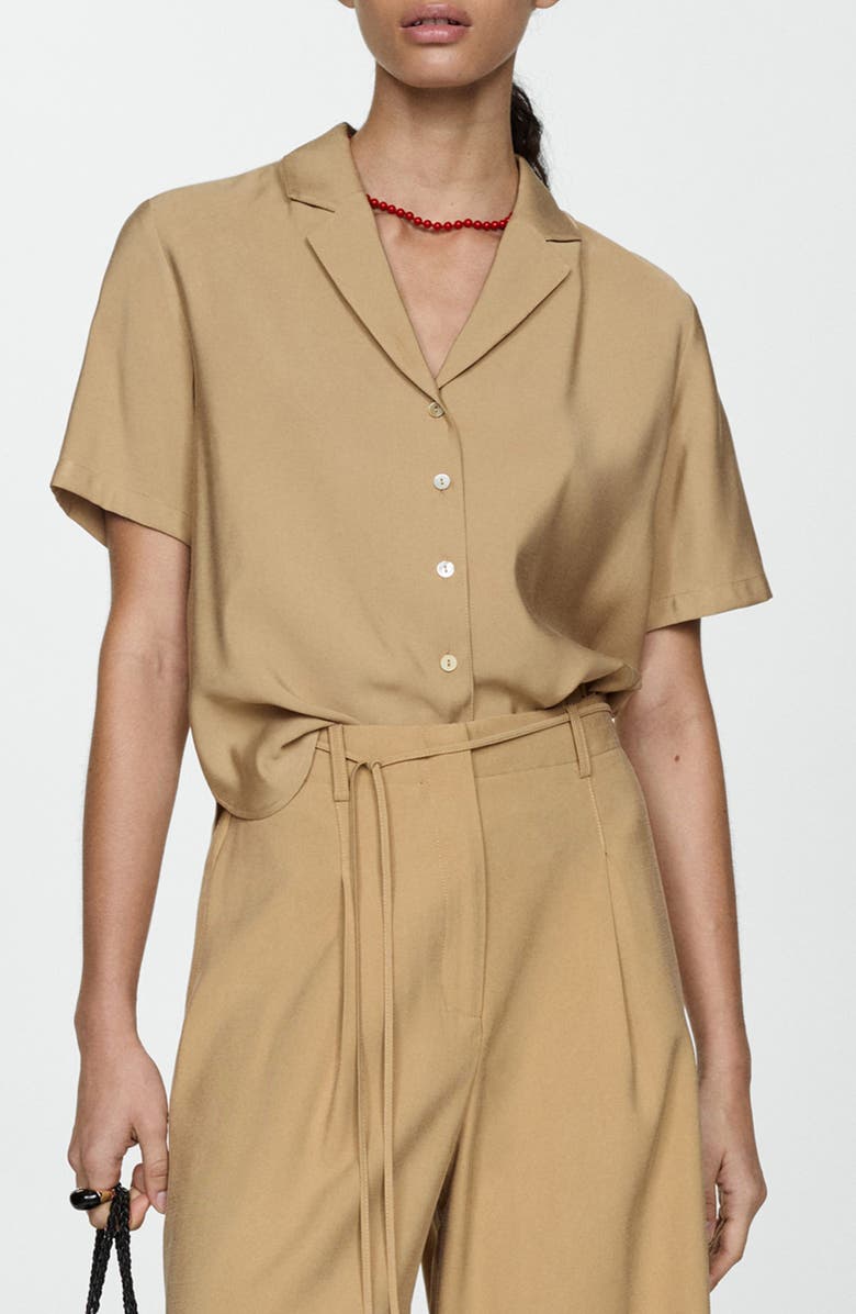 MANGO Short Sleeve Satin Camp Shirt, Main, color,