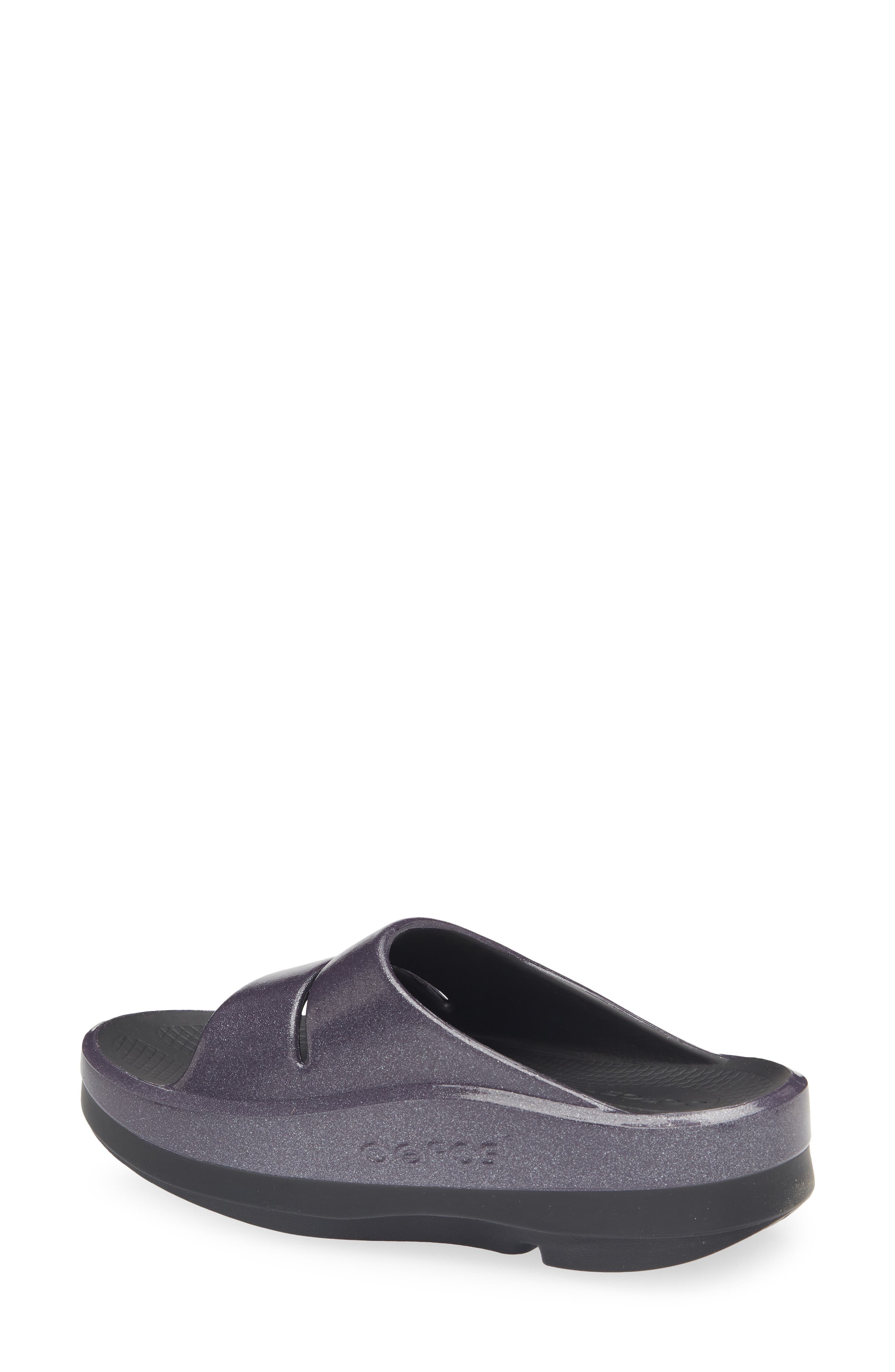 Oofos OOmega OOahh Slide Sandal, Alternate, color, Black/ Amethyst Sparkle