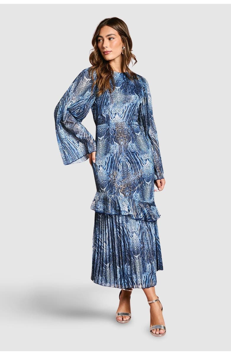 Coast Flare Sleeve Animal Print Midi Dress, Main, color, Blue