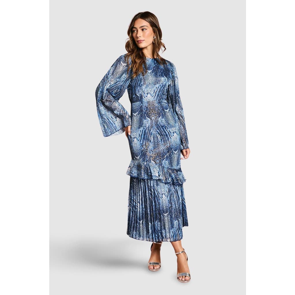 Coast Flare Sleeve Animal Print Midi Dress In Blue
