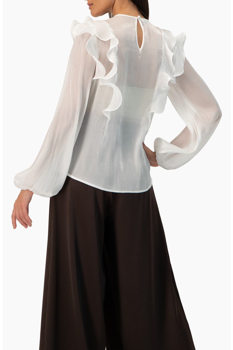 Long Sleeve Sheer Blouse with Ruffle Detail, Alternate, color, Ivory