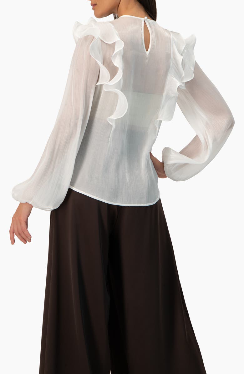 IVONNE Long Sleeve Sheer Blouse with Ruffle Detail, Alternate, color, Ivory