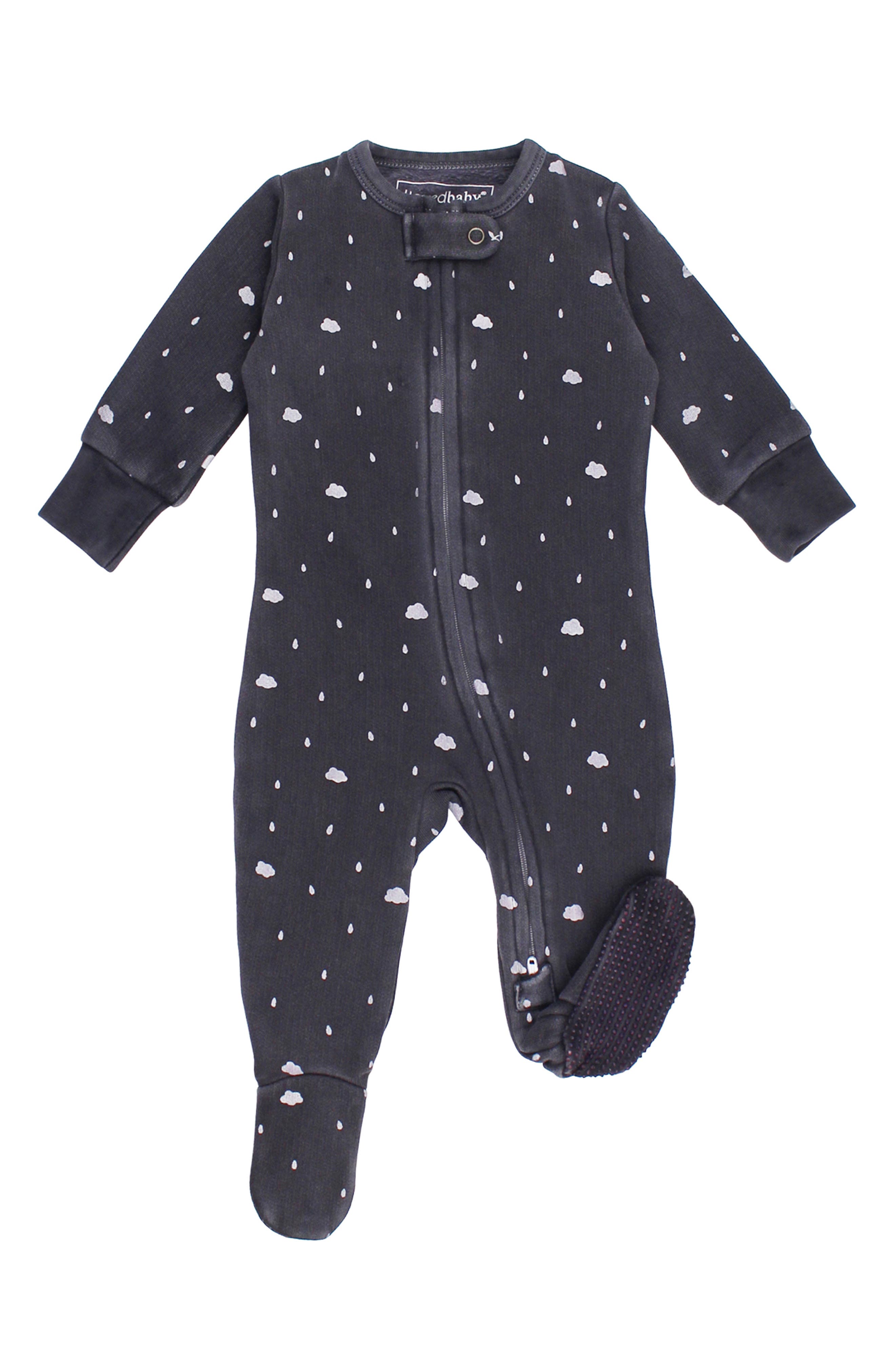 L'Ovedbaby Print Organic Cotton Zip Footie in Coal Clouds 