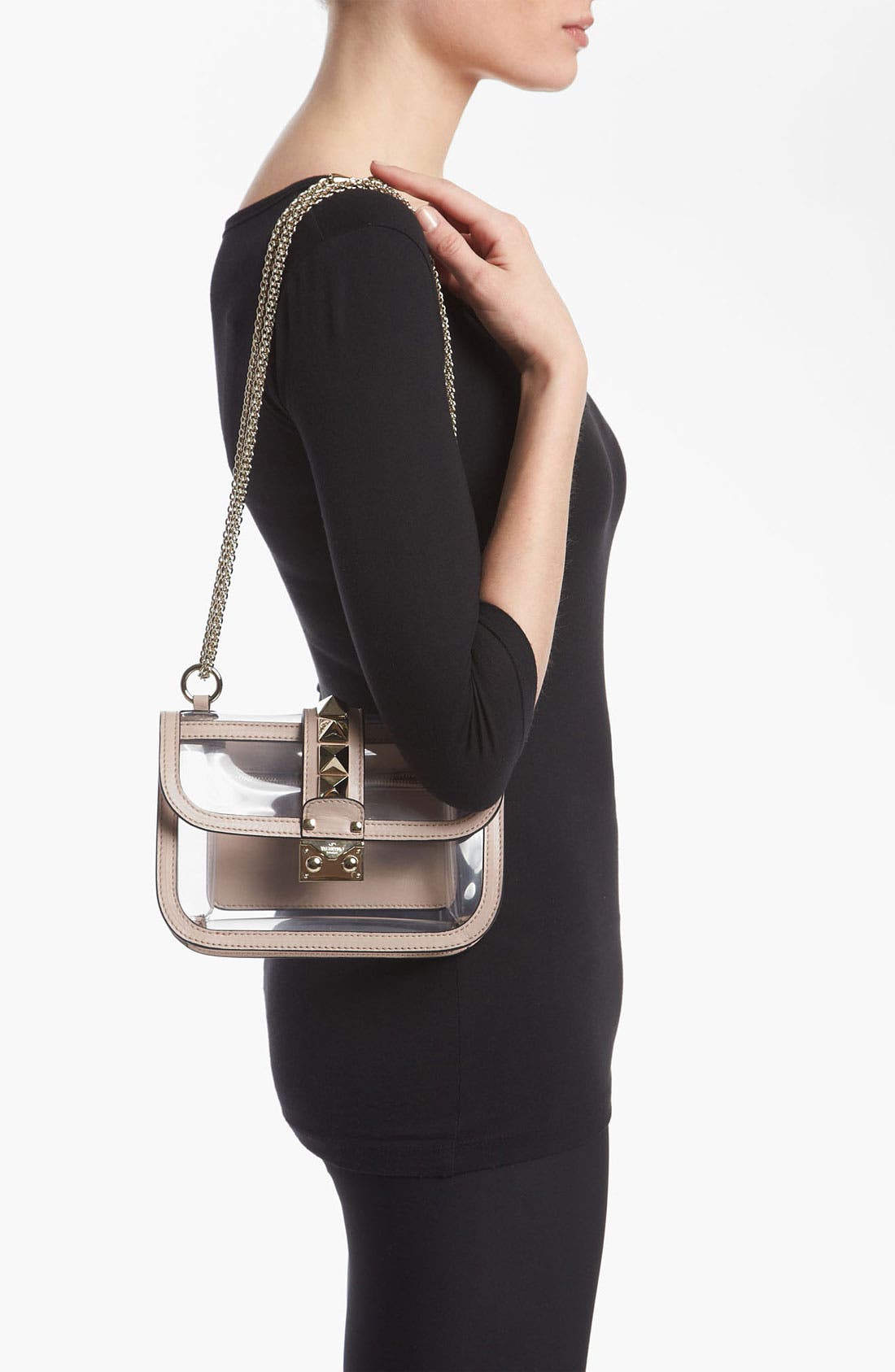 'Rockstud - Small' Transparent Shoulder Bag, Alternate, color, TRASPARENTE/ POUDRE