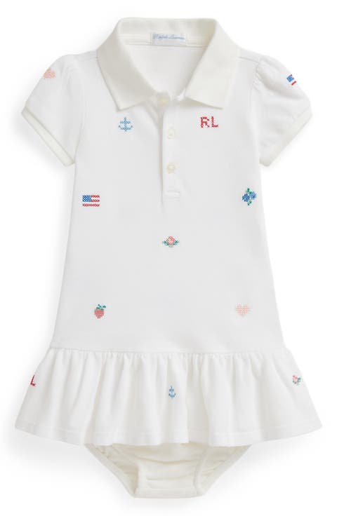 Embroidered Cotton Piqué Drop Waist Dress with Bloomers (Baby)