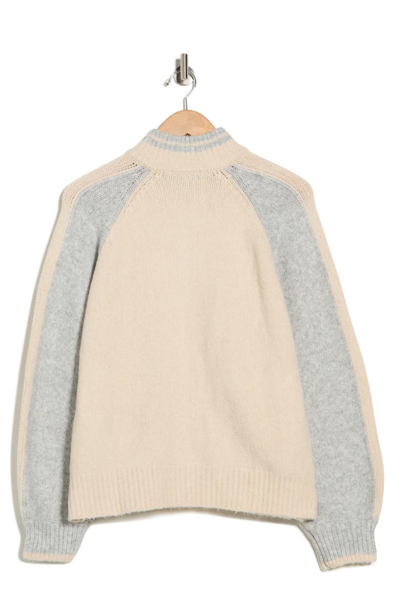 Sanctuary Nolan Colorblock Zip Sweater Bomber Jacket, Alternate, color, Macadamia Beige/ Grey