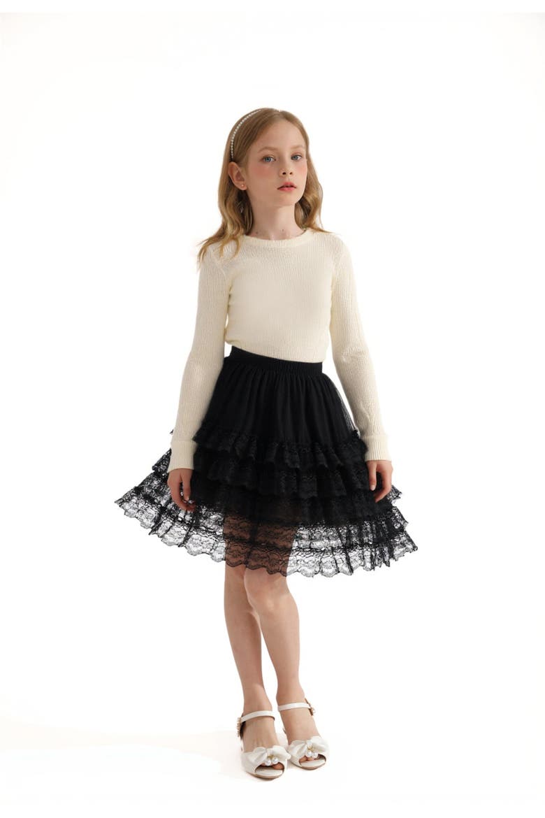 Ribbed Sweater with Lace Skirt, Alternate, color, Cream