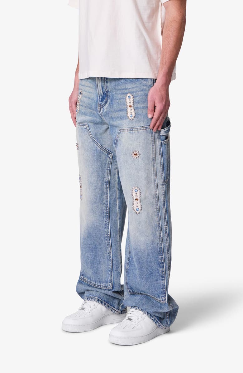 mnml Western Jewel Baggy Carpenter Jeans, Alternate, color, Blue