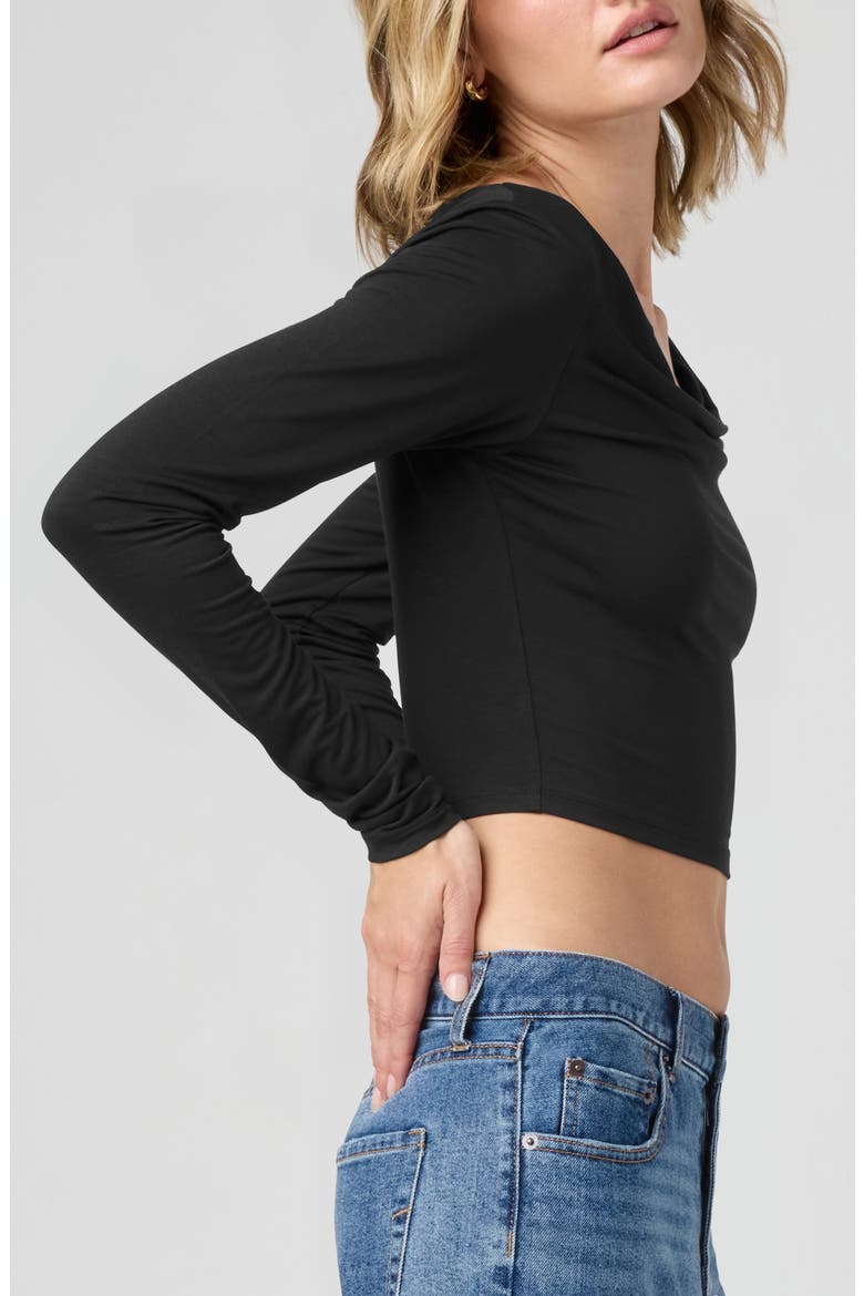 Cowl Neck Long Sleeve Crop Top, Alternate, color, BLACK