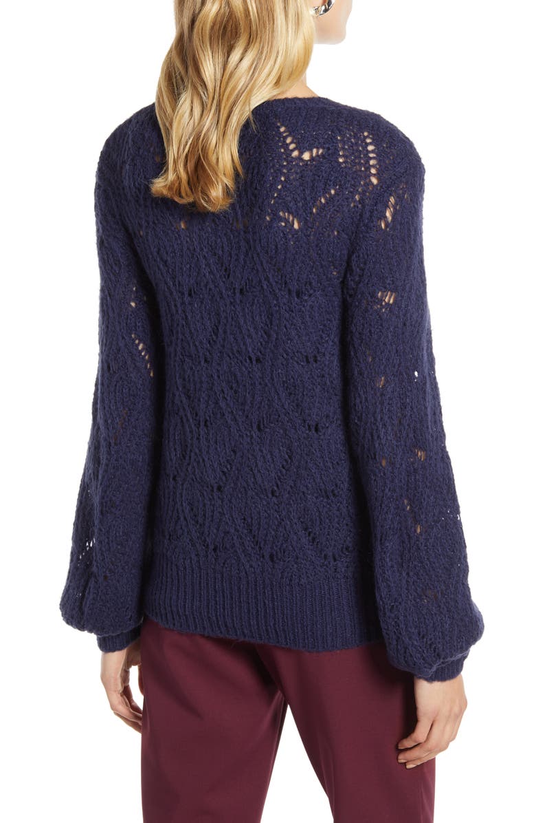 Halogen<sup>®</sup> Pointelle Balloon Sleeve Sweater, Alternate, color, 