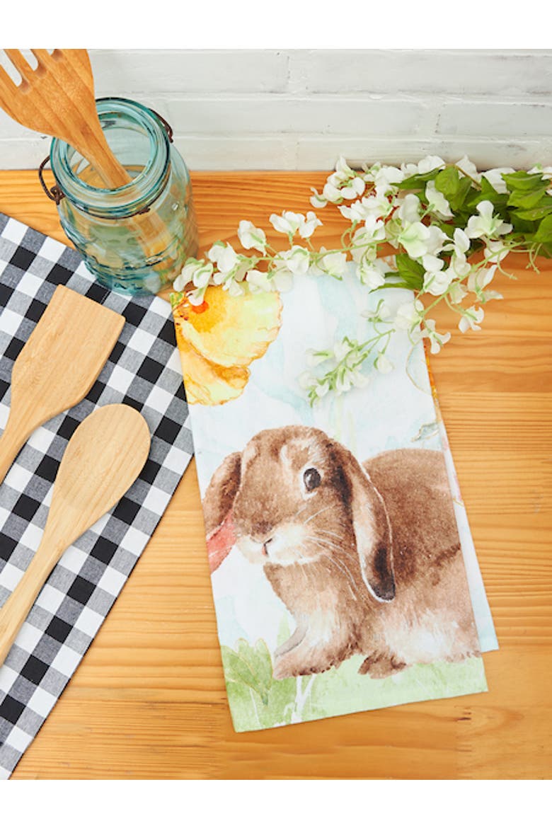 Floppy Ear Easter Bunny Rabbit Spring Printed Flour Sack Kitchen Dishtowel, Alternate, color, White