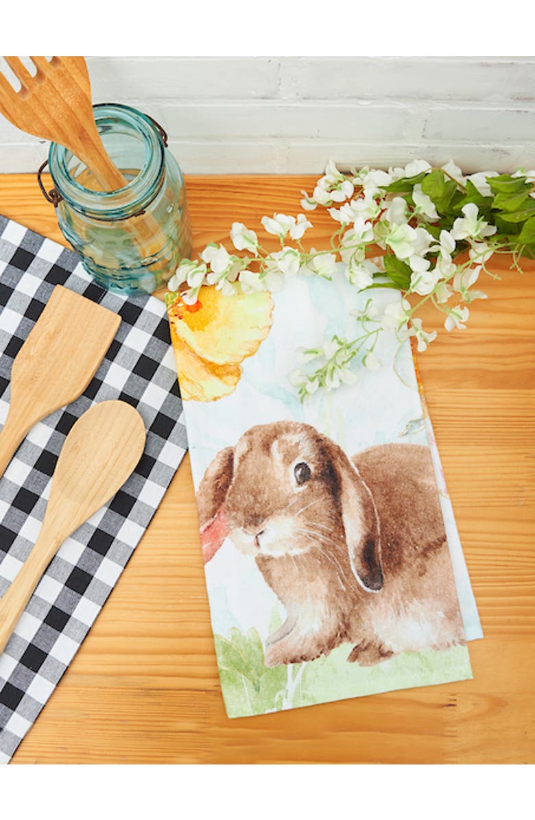 C&F Home Floppy Ear Easter Bunny Rabbit Spring Printed Flour Sack Kitchen Dishtowel, Alternate, color, White