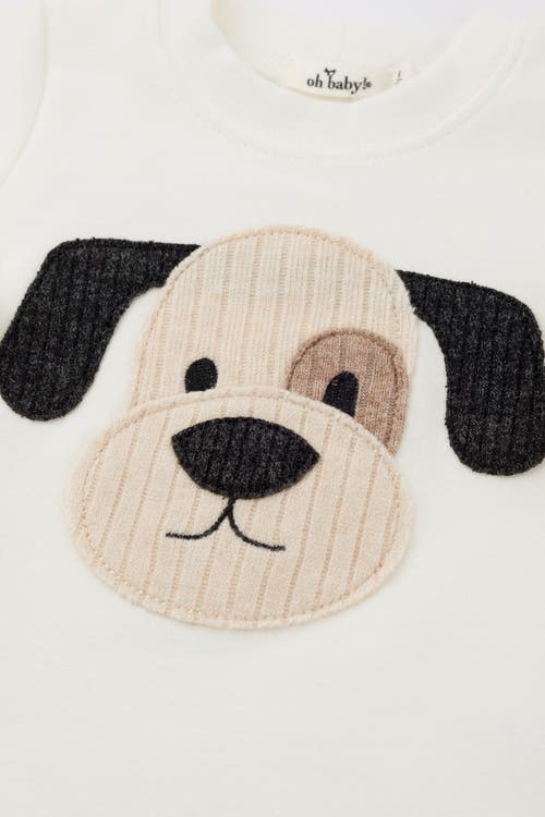 Oh Baby ! Puppy Face Applique Long Sleeve Two Piece Set In Cream