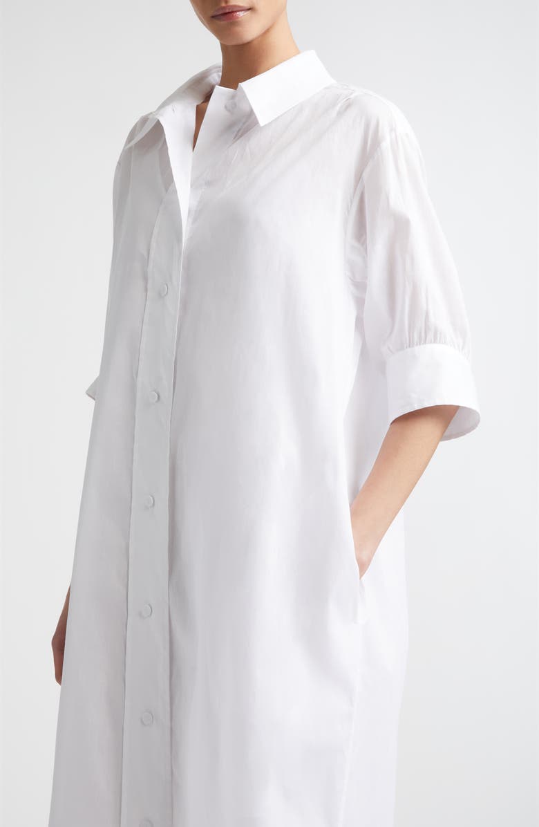 Jil Sander Boxy Puff Sleeve Cotton Poplin Shirtdress, Alternate, color, Optic White