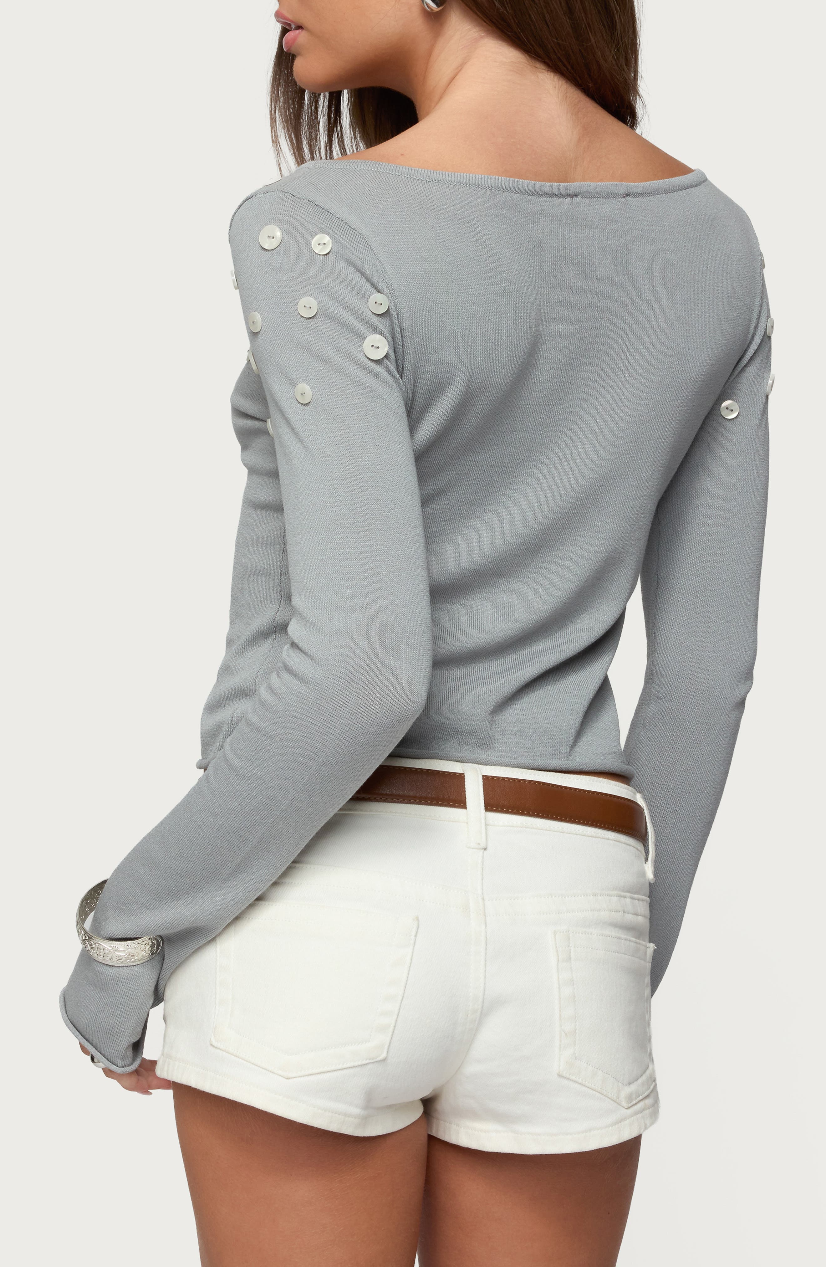 Iridescent Button Boat Neck Sweater - image 2
