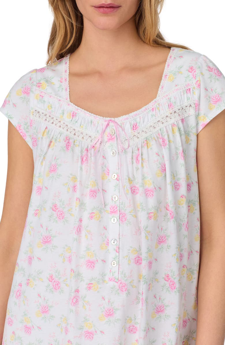 Eileen West Cap Sleeve Long Cotton Jersey Nightgown, Alternate, color, White Multi