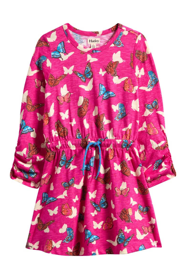 Kids' Butterfly Print Long Sleeve Dress, Main, color, RASPBERRY ROSE